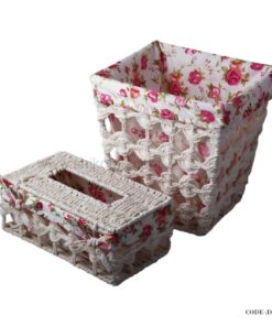 ست سطل و جادستمال سفید طرح بافت گل