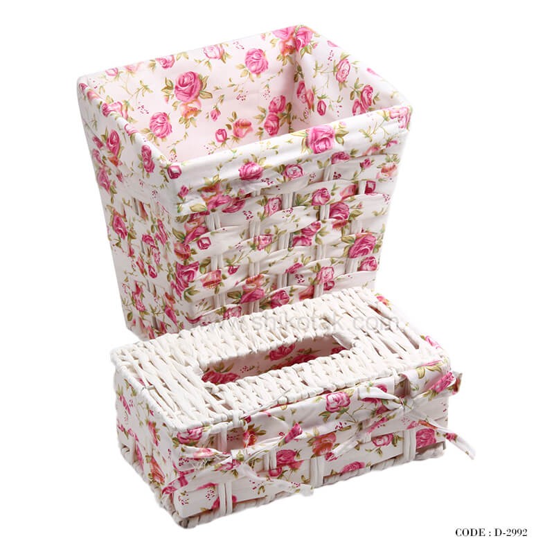 ست جادستمال و سطل مربع گل دار