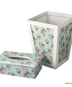 سرویس سطل و جا دستمالی چوبی گلدار