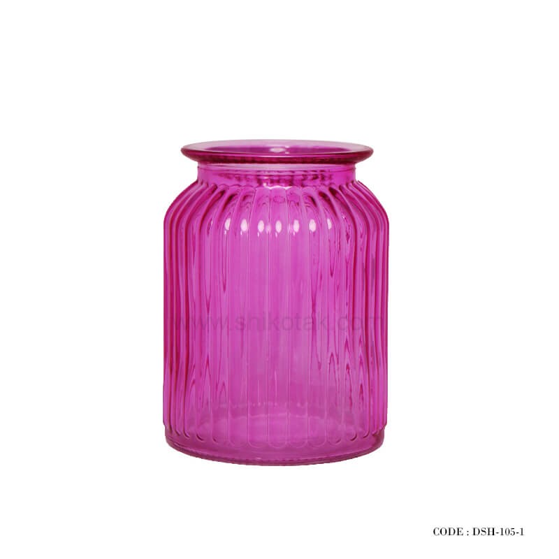 گلدان شیشه ای رومیزی صورتی کوتاه
