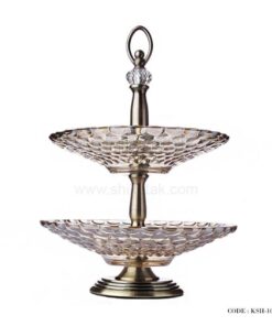 ظرف میوه خوری سلطنتی دو طبقه مدل توپی نگین دار
