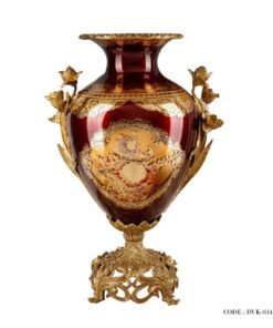 گلدان طلاکوب پایه برنز سری 401 زرشکی