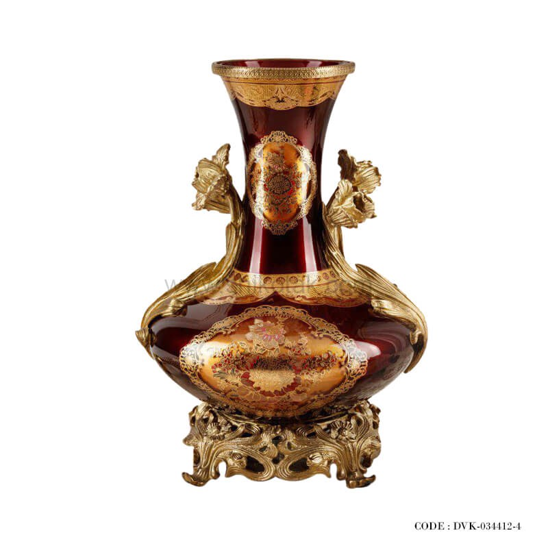گلدان پایه برنز سلطنتی سری 412 زرشکی