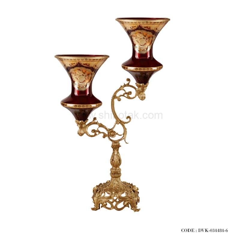 شمعدان دوشعله پایه برنز سری 484 زرشکی