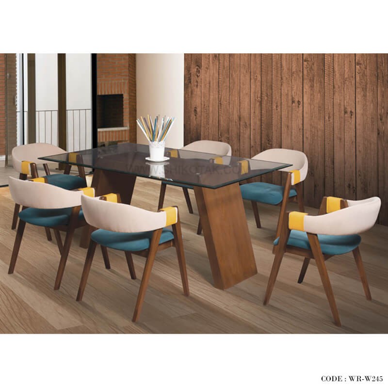 سرویس ناهار خوری 6 نفره میز شیشه ای