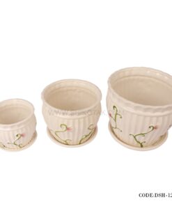 گلدان و زیرگلدانی سرامیکی طرح پیچک