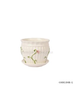 گلدان و زیرگلدانی سرامیکی طرح پیچک