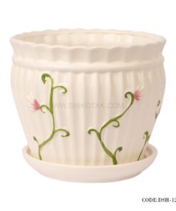 گلدان و زیرگلدانی سرامیکی طرح پیچک