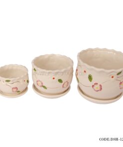 گلدان و زیرگلدانی سرامیکی طرح گل سرخ