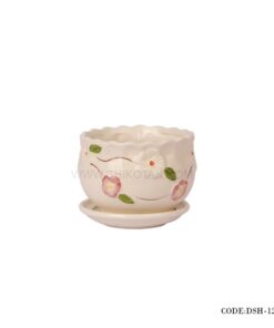 گلدان و زیرگلدانی سرامیکی طرح گل سرخ