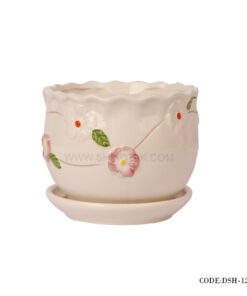 گلدان و زیرگلدانی سرامیکی طرح گل سرخ