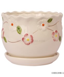 گلدان و زیرگلدانی سرامیکی طرح گل سرخ