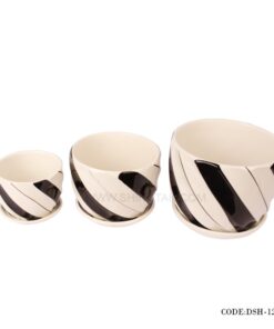 گلدان و زیرگلدانی سه عددی سرامیکی طرح راه راه اریب