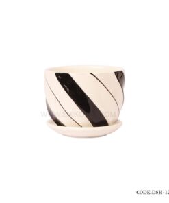 گلدان و زیرگلدانی سه عددی سرامیکی طرح راه راه اریب