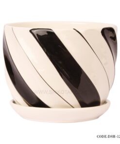 گلدان و زیرگلدانی سه عددی سرامیکی طرح راه راه اریب