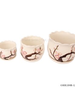 گلدان و زیرگلدانی سرامیکی طرح بهار