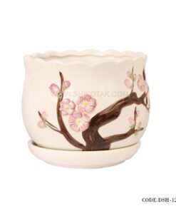 گلدان و زیرگلدانی سرامیکی طرح بهار