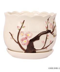 گلدان و زیرگلدانی سرامیکی طرح بهار