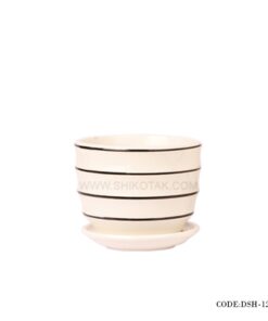 گلدان و زیرگلدانی سرامیکی طرح راه راه افقی