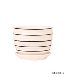 گلدان و زیرگلدانی سرامیکی طرح راه راه افقی