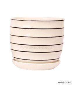 گلدان و زیرگلدانی سرامیکی طرح راه راه افقی