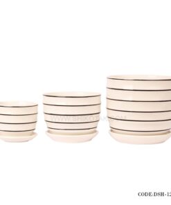 گلدان و زیرگلدانی سرامیکی طرح راه راه افقی