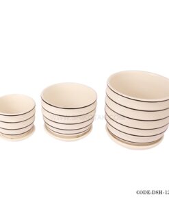 گلدان و زیرگلدانی سرامیکی طرح راه راه افقی