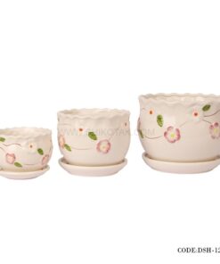 گلدان و زیرگلدانی سرامیکی طرح گل سرخ