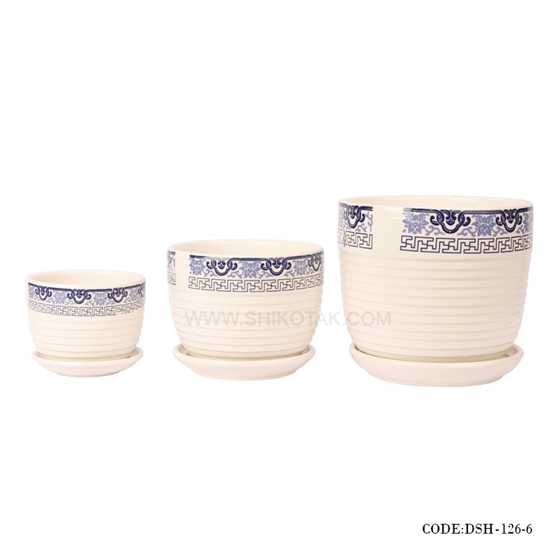 گلدان و زیرگلدانی سرامیکی طرح اسلیمی