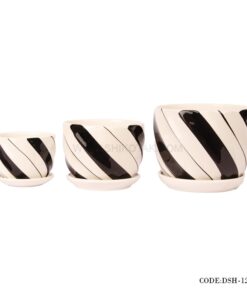 گلدان و زیرگلدانی سه عددی سرامیکی طرح راه راه اریب