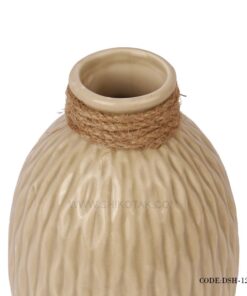 گلدان سرامیکی لبه کنفی بژ