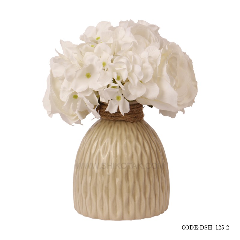 گلدان سرامیکی لبه کنفی بژ