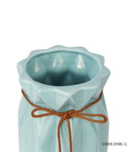 گلدان سرامیکی بلند نخ کنفی آبی