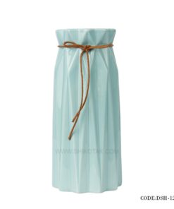 گلدان سرامیکی بلند نخ کنفی آبی