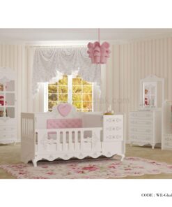 ست تخت و کمد و ویترین دخترانه مدل قلب 1