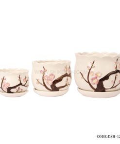 گلدان و زیرگلدانی سرامیکی طرح بهار