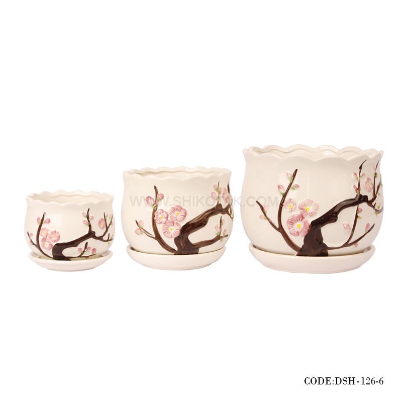 گلدان و زیرگلدانی سرامیکی طرح بهار