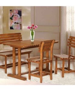 سرویس چوبی ناهار خوری چهار نفره مدل نیمکت پشتی دار