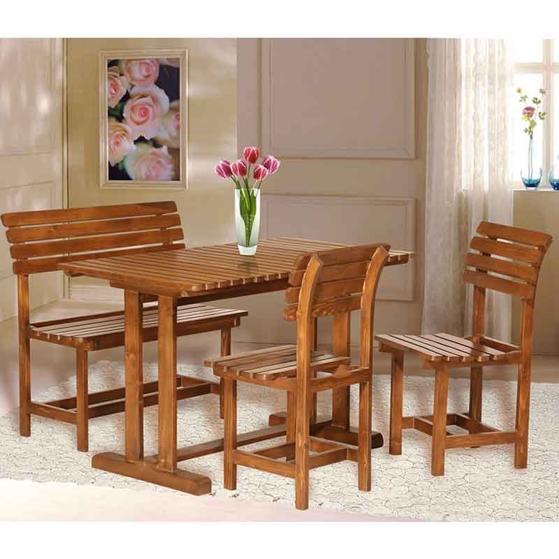 سرویس چوبی ناهار خوری چهار نفره مدل نیمکت پشتی دار