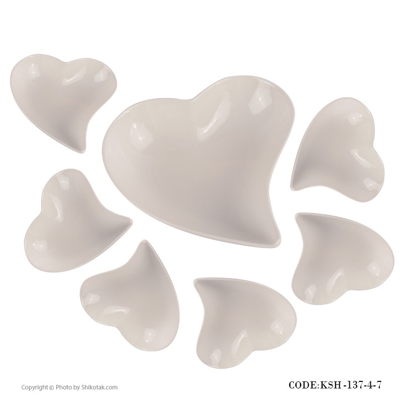 ست آجیل خوری سرامیکی هفت تکه طرح قلب