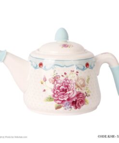 سرویس کتری و قوری چینی مدل گل سرخی آبی