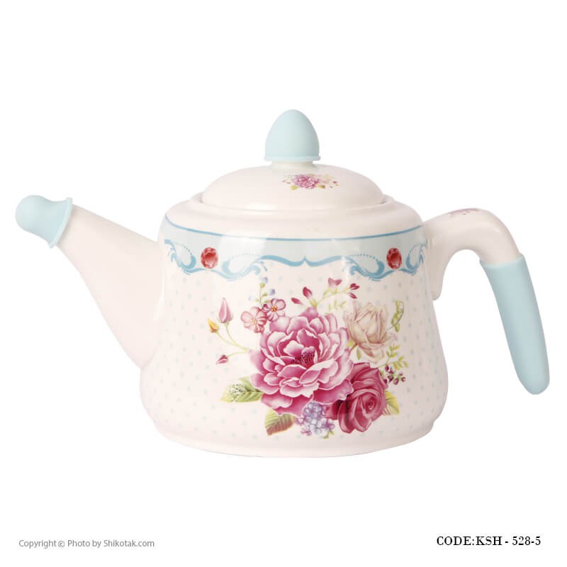 سرویس کتری و قوری چینی مدل گل سرخی آبی