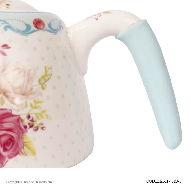 سرویس کتری و قوری چینی مدل گل سرخی آبی