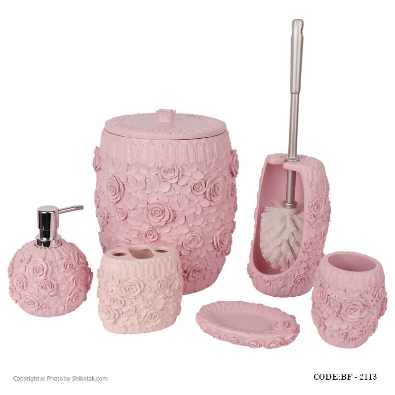 لوازم سرویس بهداشتی طرح گل سرخ صورتی