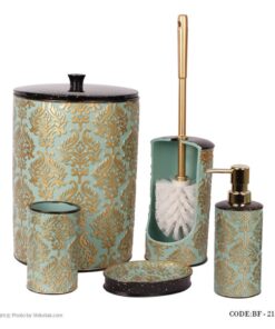 لوازم سرویس بهداشتی طرح اسلیمی رنگ تیفانی-طلایی