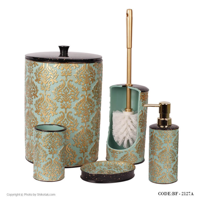 لوازم سرویس بهداشتی طرح اسلیمی رنگ تیفانی-طلایی