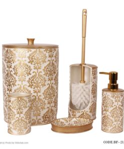 لوازم سرویس بهداشتی طرح اسلیمی رنگ سفید-طلایی