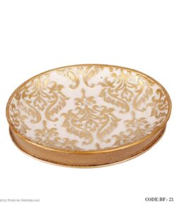 لوازم سرویس بهداشتی طرح اسلیمی رنگ سفید-طلایی