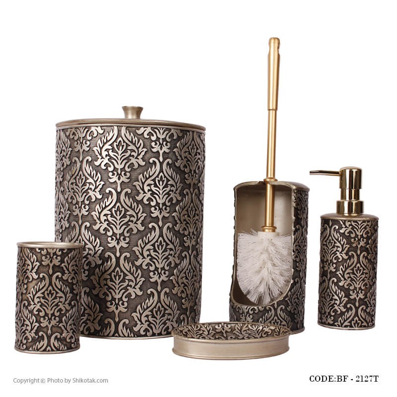 لوازم سرویس بهداشتی طرح اسلیمی رنگ طوسی-مسی