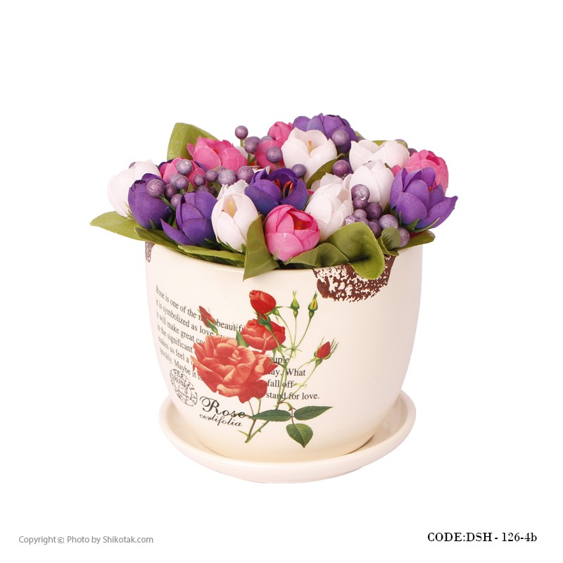 گلدان سرامیکی مدل گل سرخ لبه طرح دار